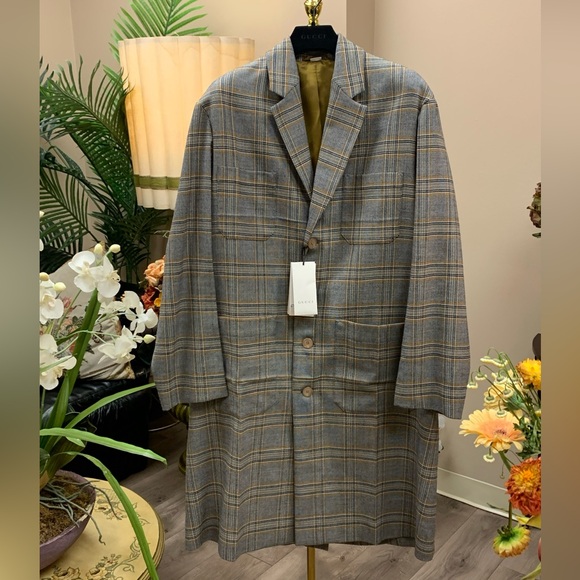 Gucci Other - Gucci Grey Plaid Print Overcoat Size 46 New With Tags $2900